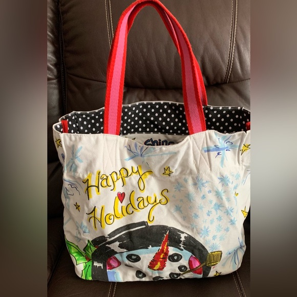 Large Brighton Snow Day  Snowman canvas tote - Picture 2 of 11